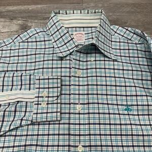 Brooks Brothers Classic Plaid Blue Mens L Regular Fit Supima Button‎ Up Shirt
